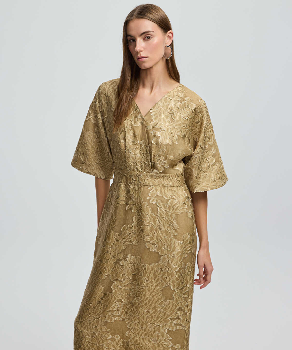 Jacquard V-Neck Midi Dress