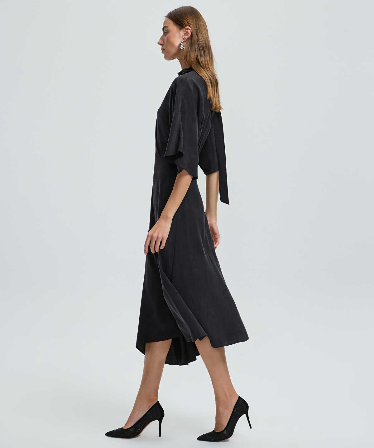 Midi Dress with Embellished Scarf