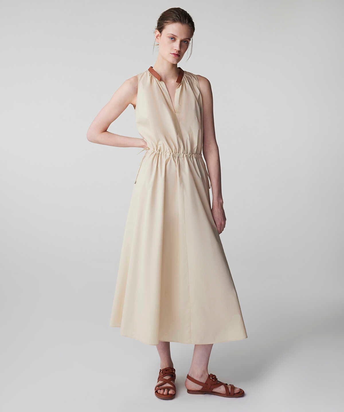 Adjustable Waist Poplin Dress