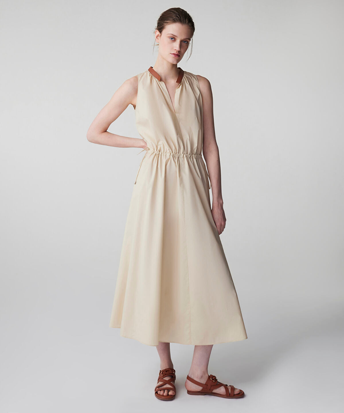Adjustable Waist Poplin Dress