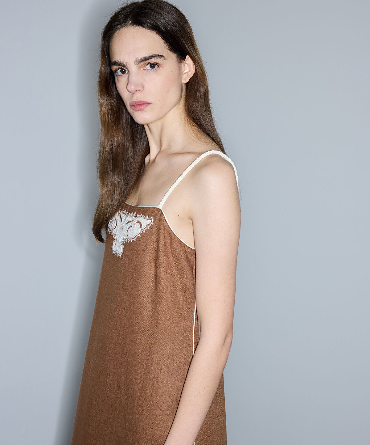Contrast Applique Linen Dress