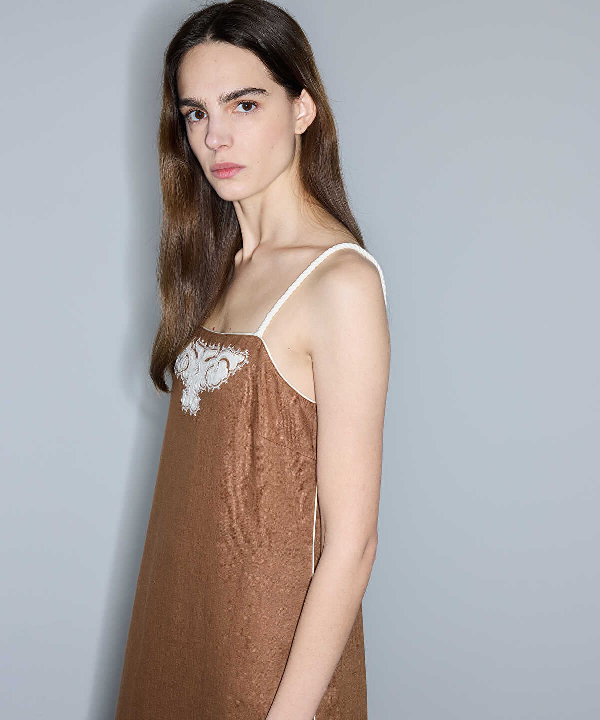 Contrast Applique Linen Dress