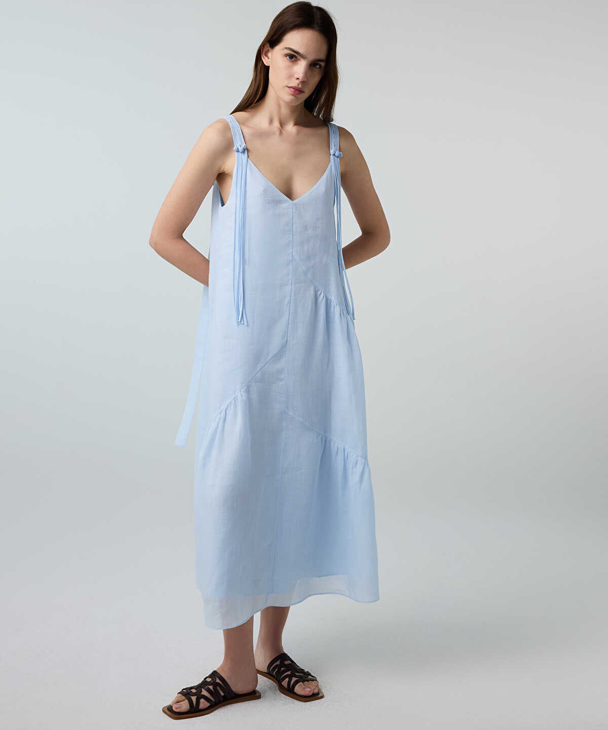 Tassel-Strap Linen Dress