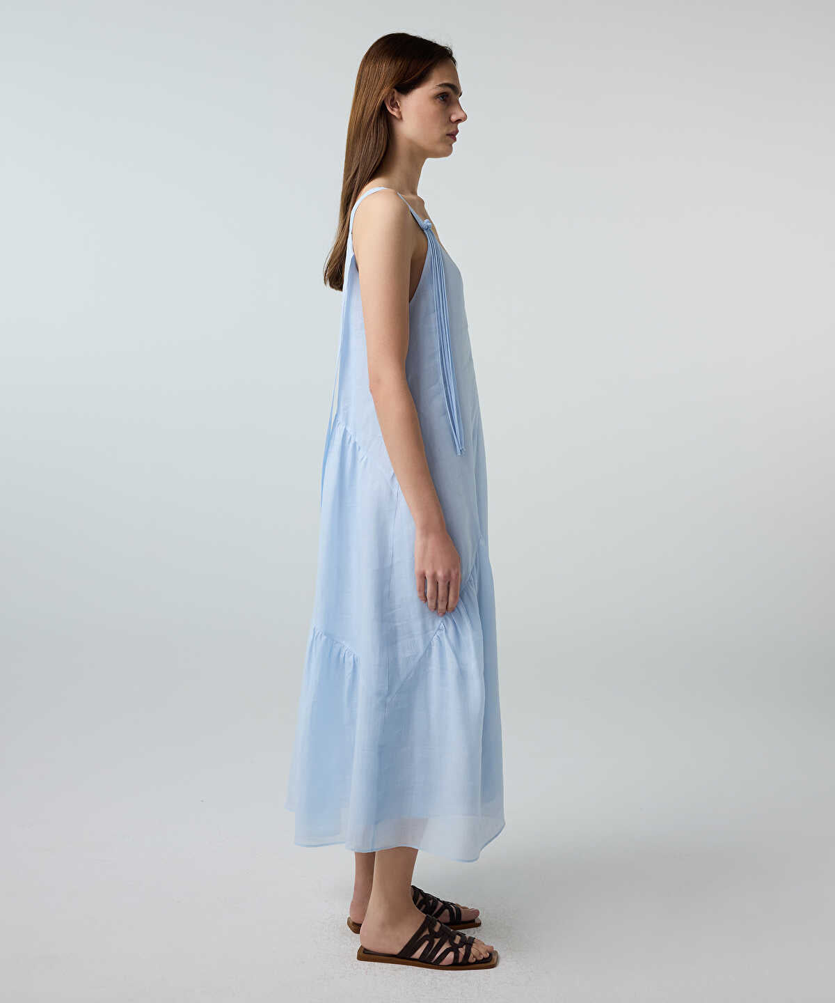 Tassel-Strap Linen Dress