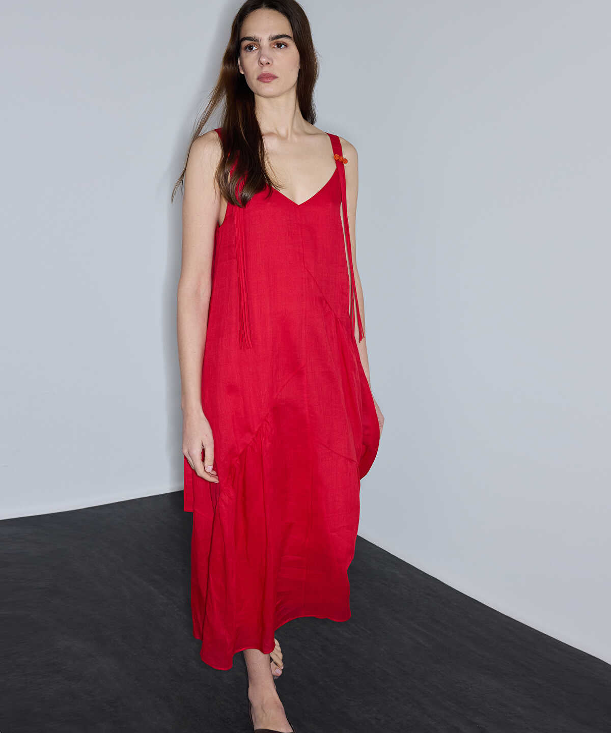 Tassel-Strap Linen Dress