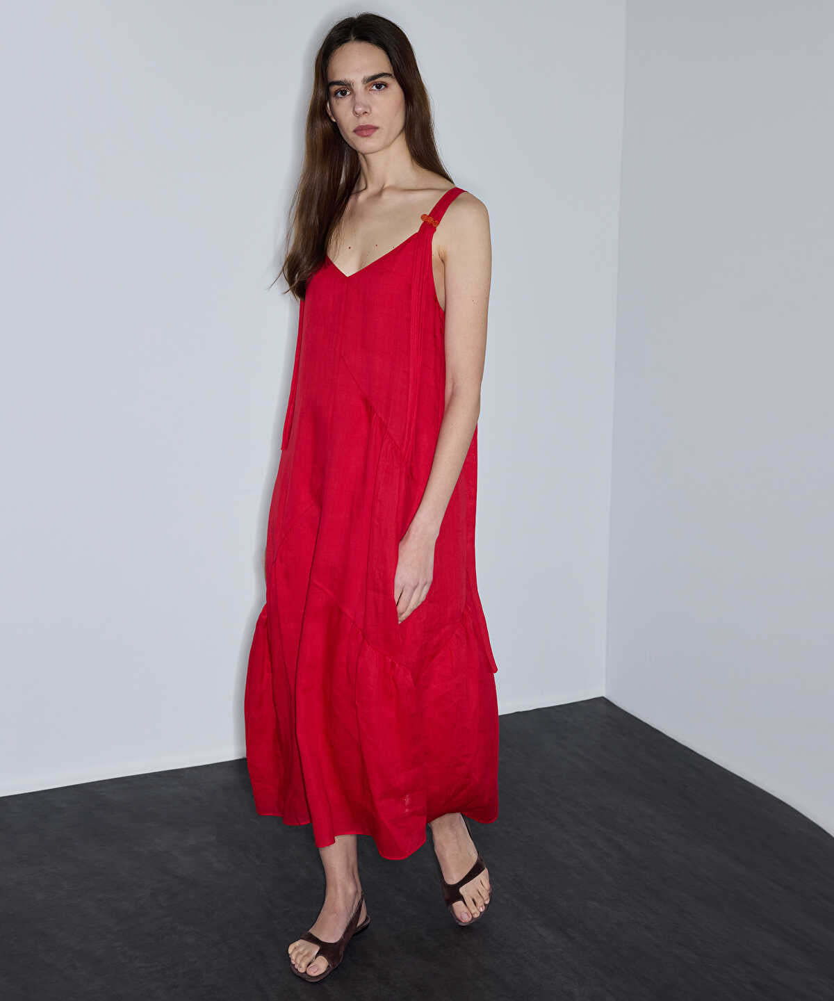 Tassel-Strap Linen Dress