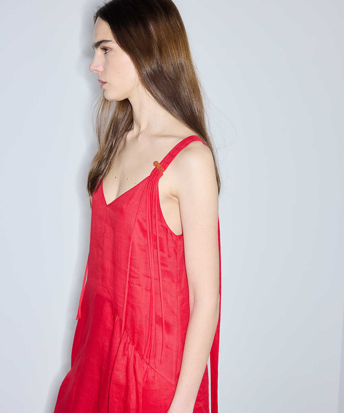 Tassel-Strap Linen Dress