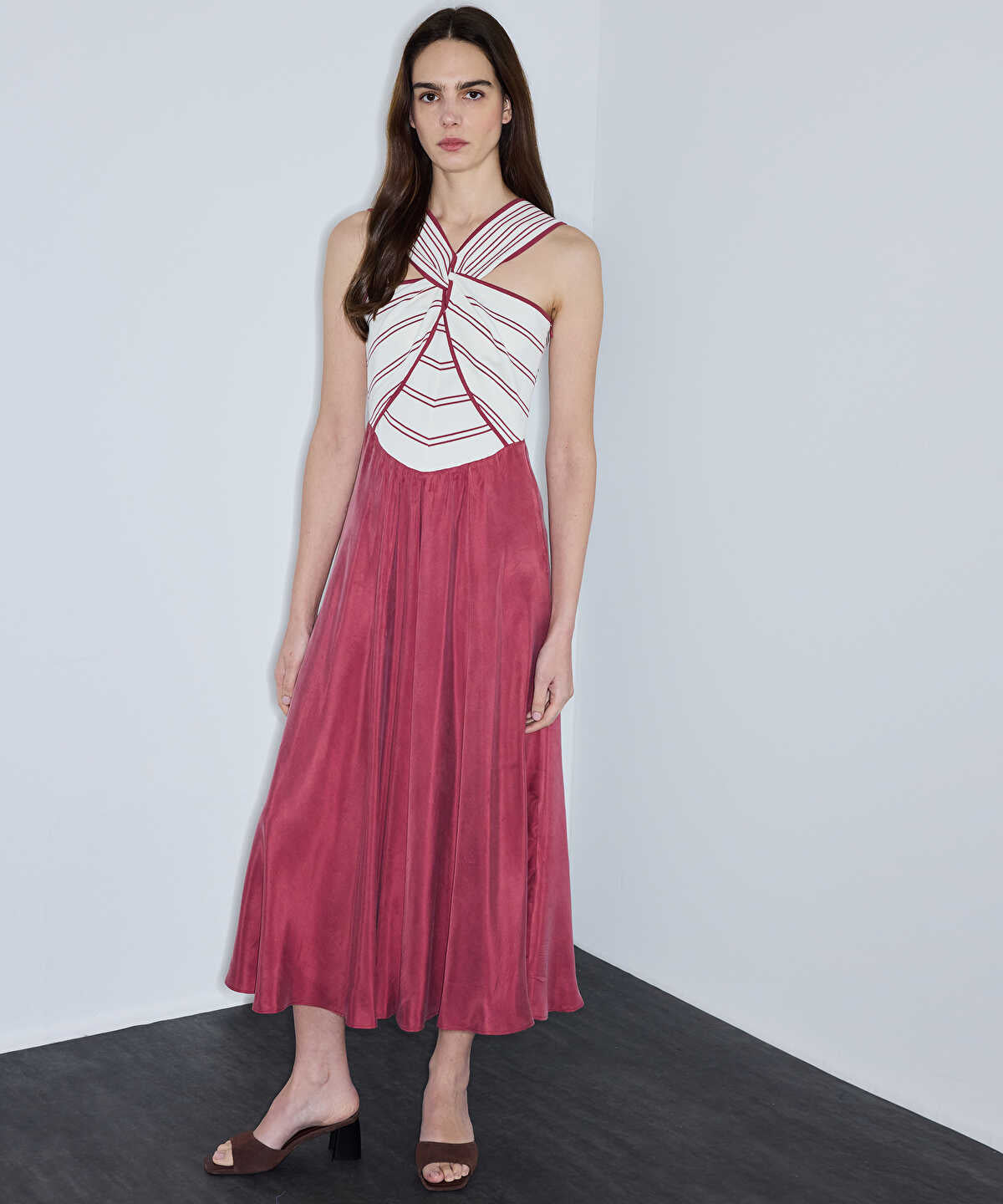 Color-Block Mixed-Media Dress