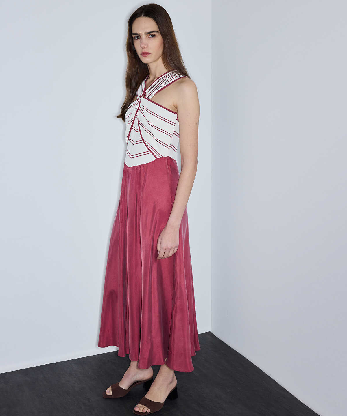 Color-Block Mixed-Media Dress