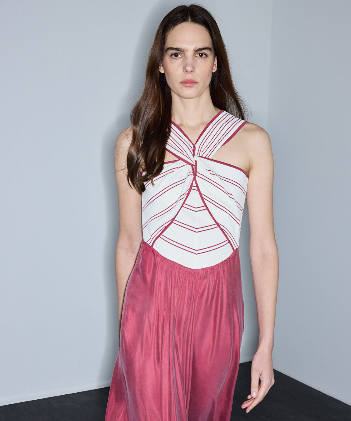 Color-Block Mixed-Media Dress