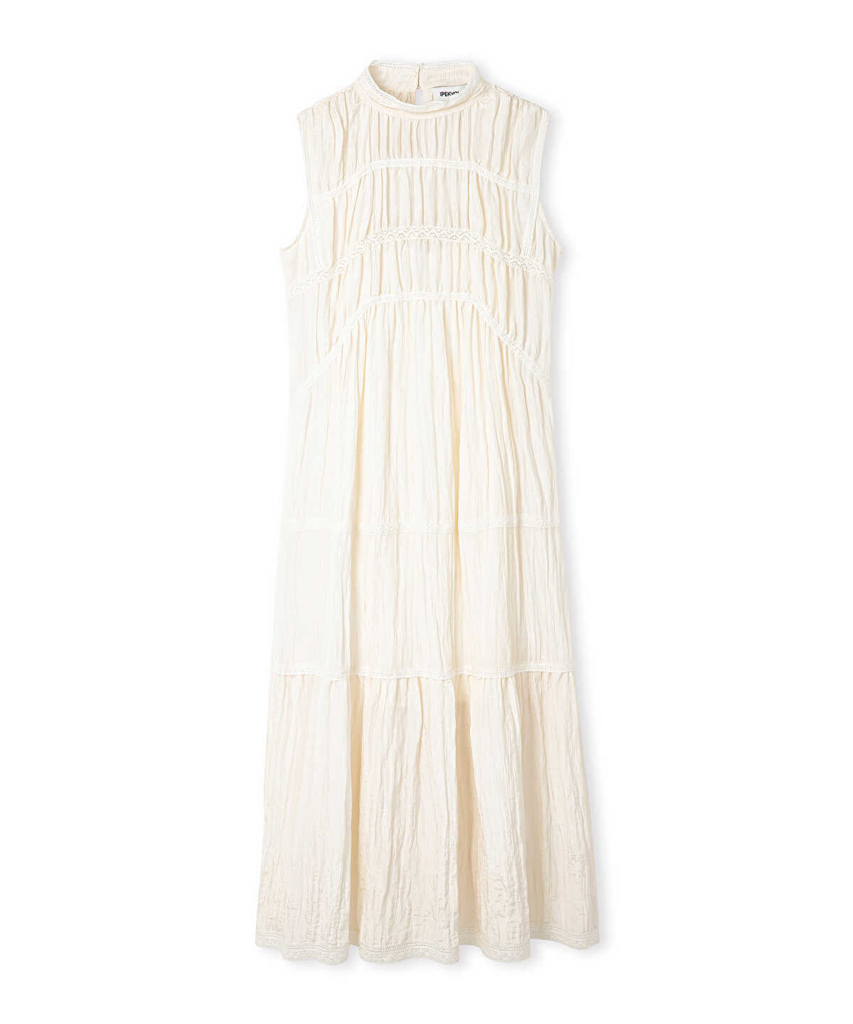 Crinkled Lace-Trim Midi Dress
