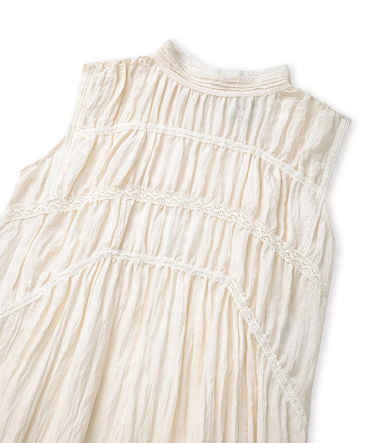 Crinkled Lace-Trim Midi Dress