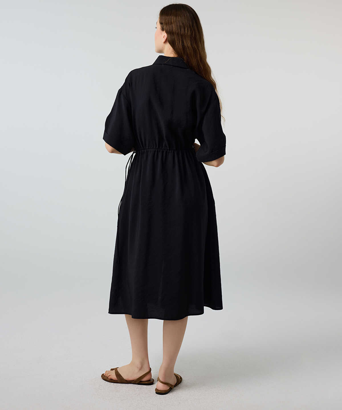 Adjustable Cinch-Waist Shirt Dress