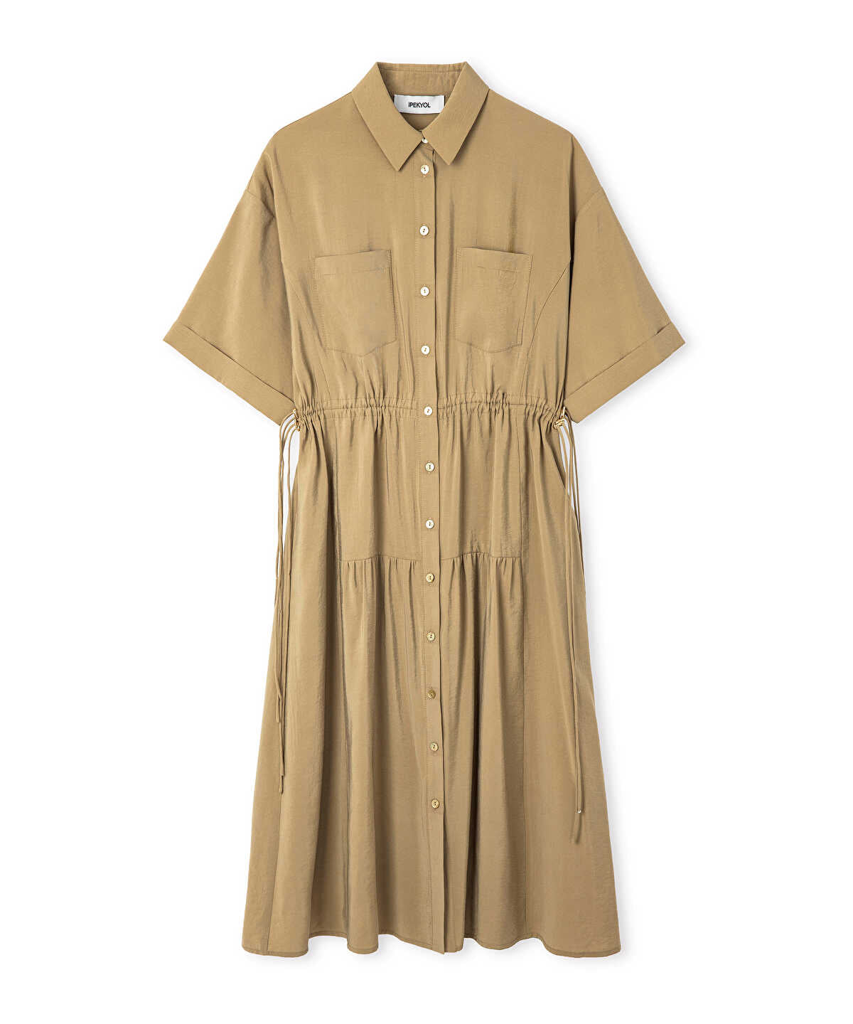 Adjustable Cinch-Waist Shirt Dress