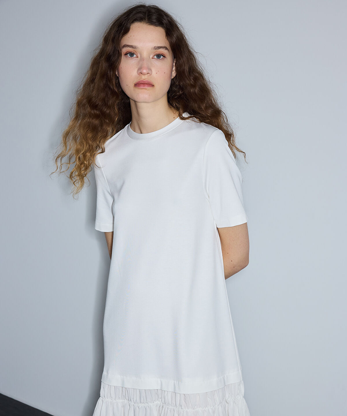 Mixed-Media Ruffled Midi Dress