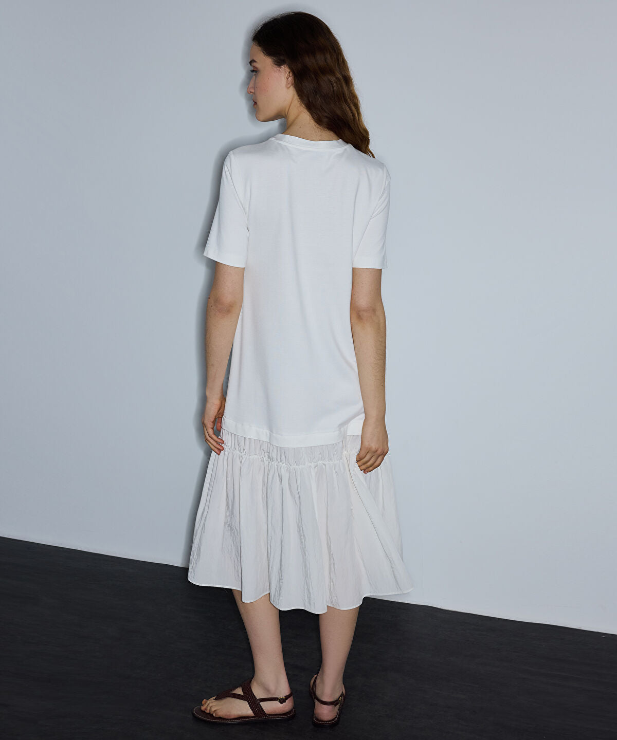 Mixed-Media Ruffled Midi Dress