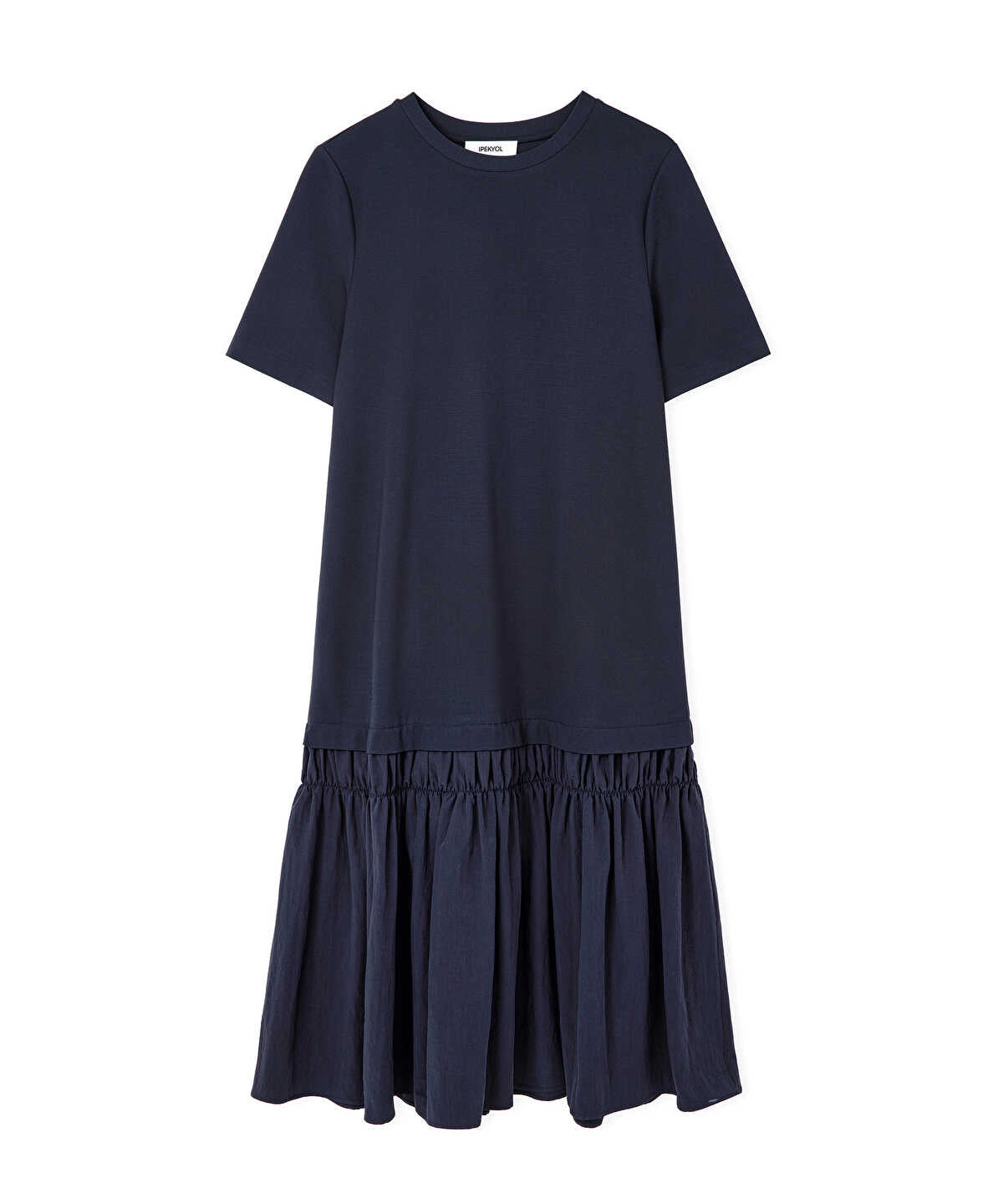 Mixed-Media Ruffled Midi Dress