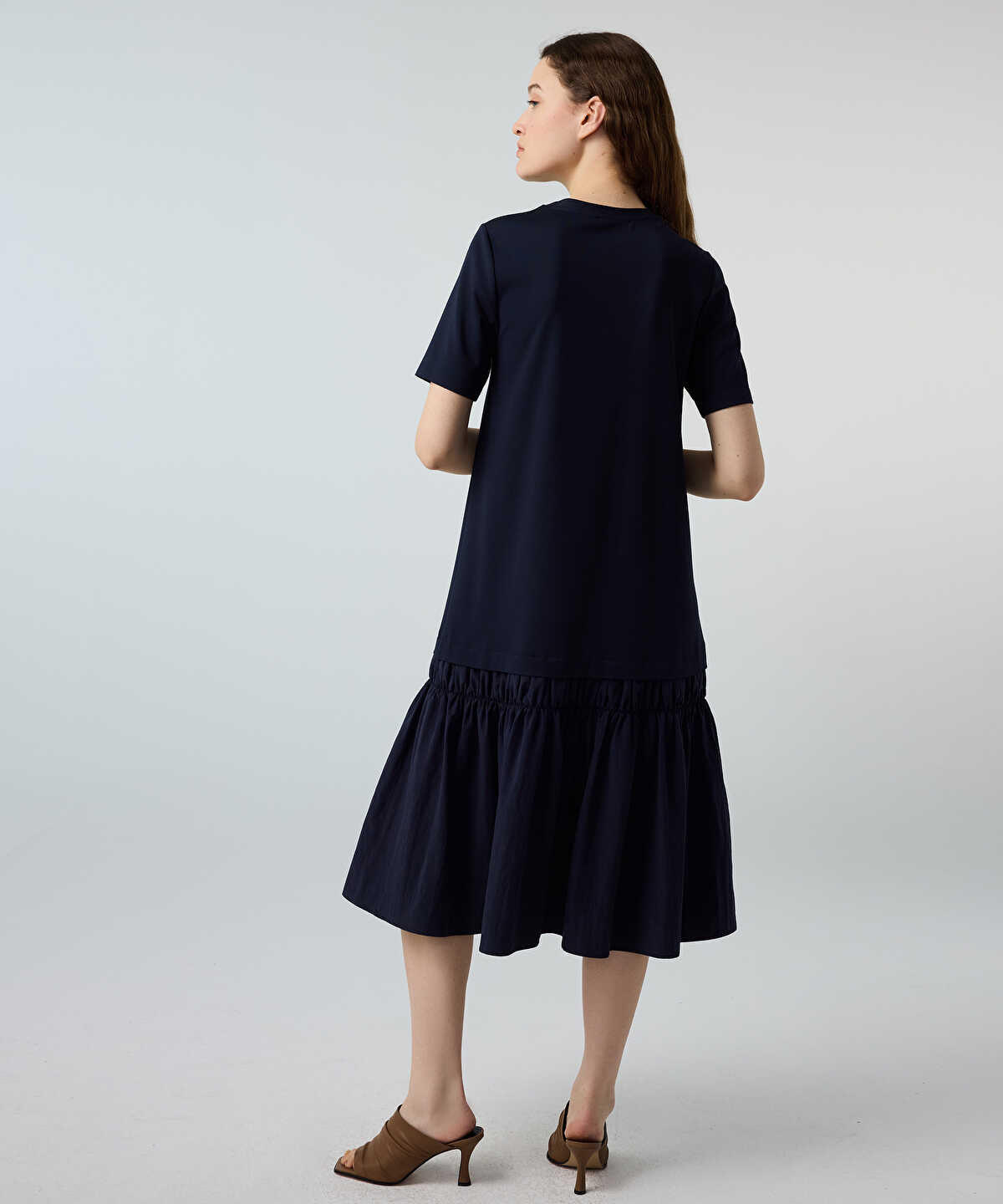 Mixed-Media Ruffled Midi Dress