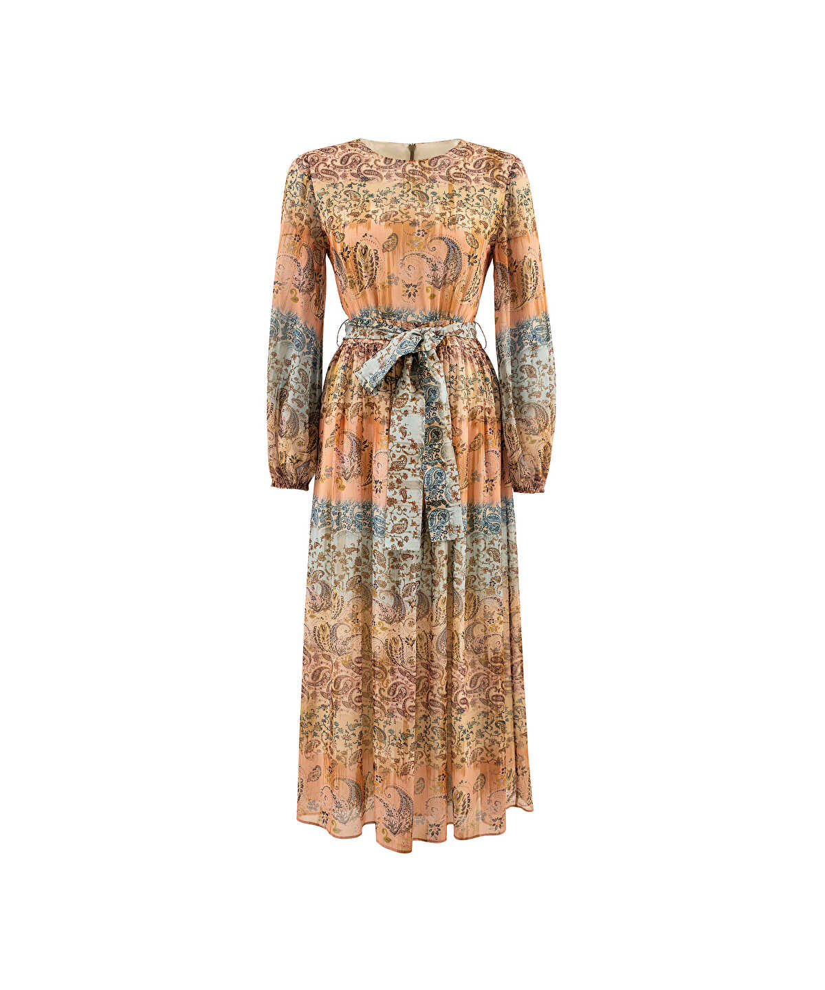 Balloon-Sleeve Printed Midi Dress