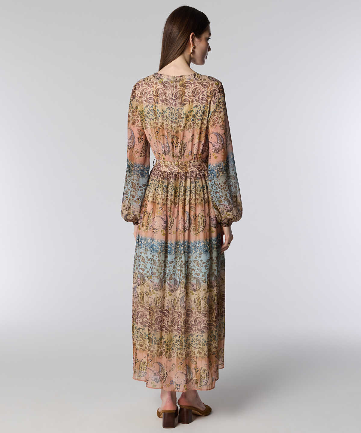 Balloon-Sleeve Printed Midi Dress