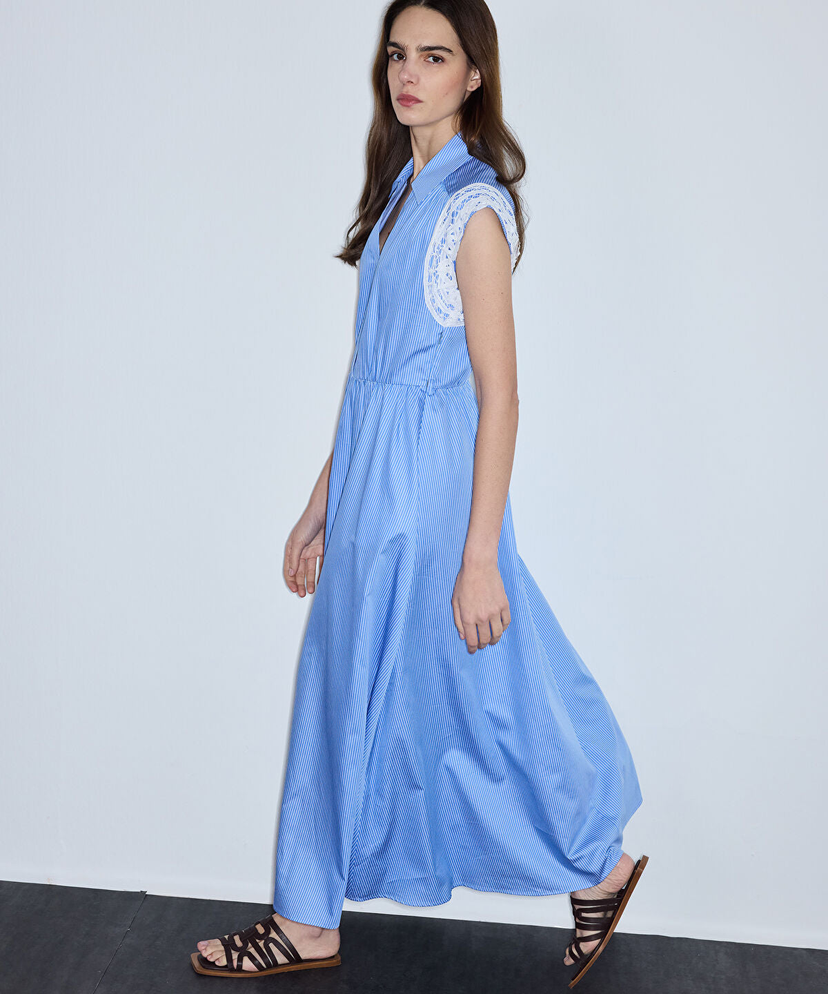 Broderie-Trimmed Poplin Dress