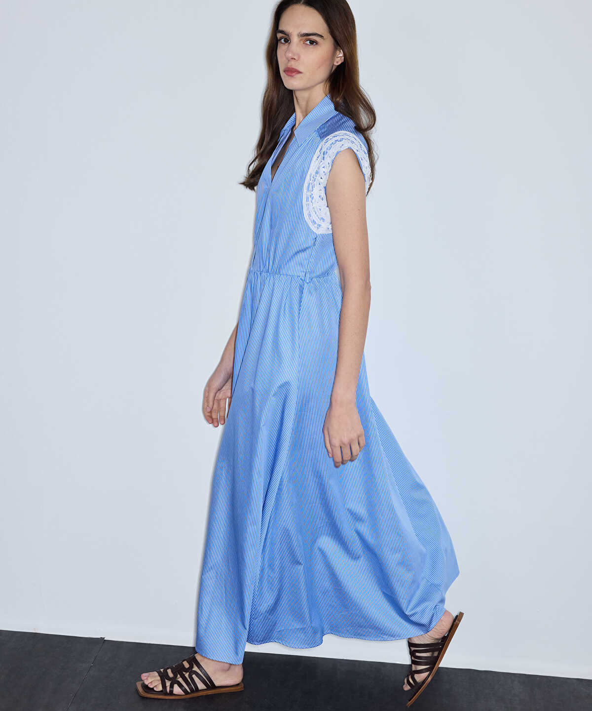 Broderie-Trimmed Poplin Dress