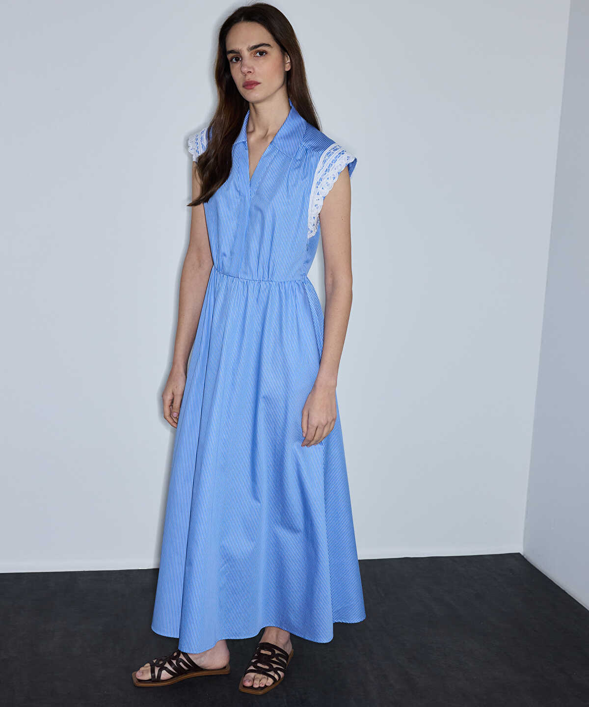 Broderie-Trimmed Poplin Dress