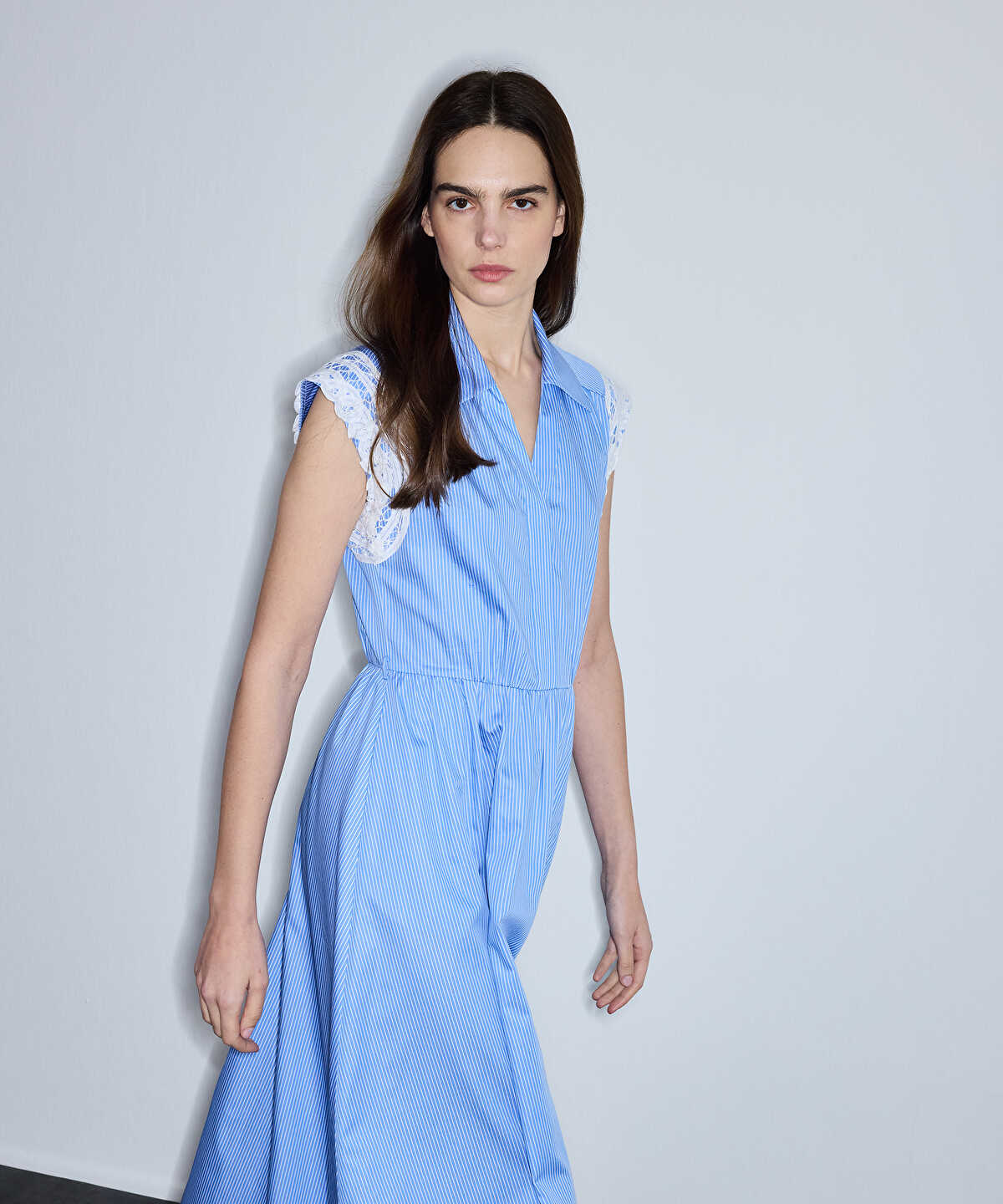 Broderie-Trimmed Poplin Dress