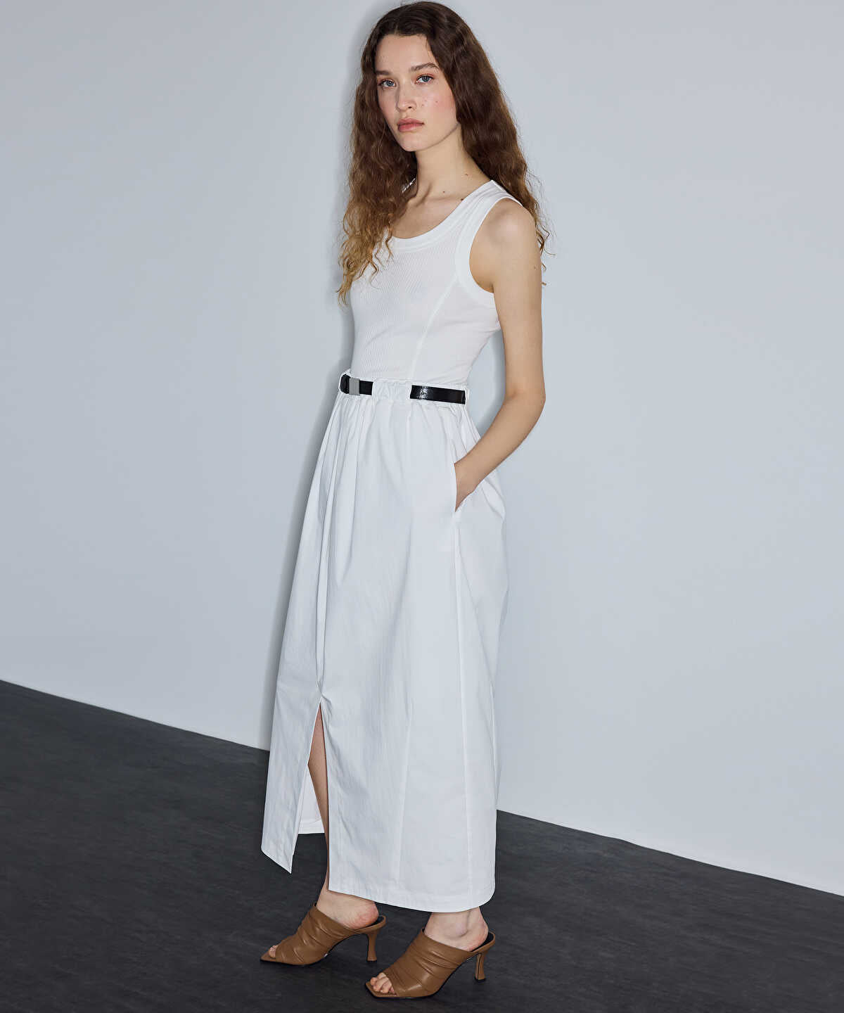 Mixed-Media Belted Dress
