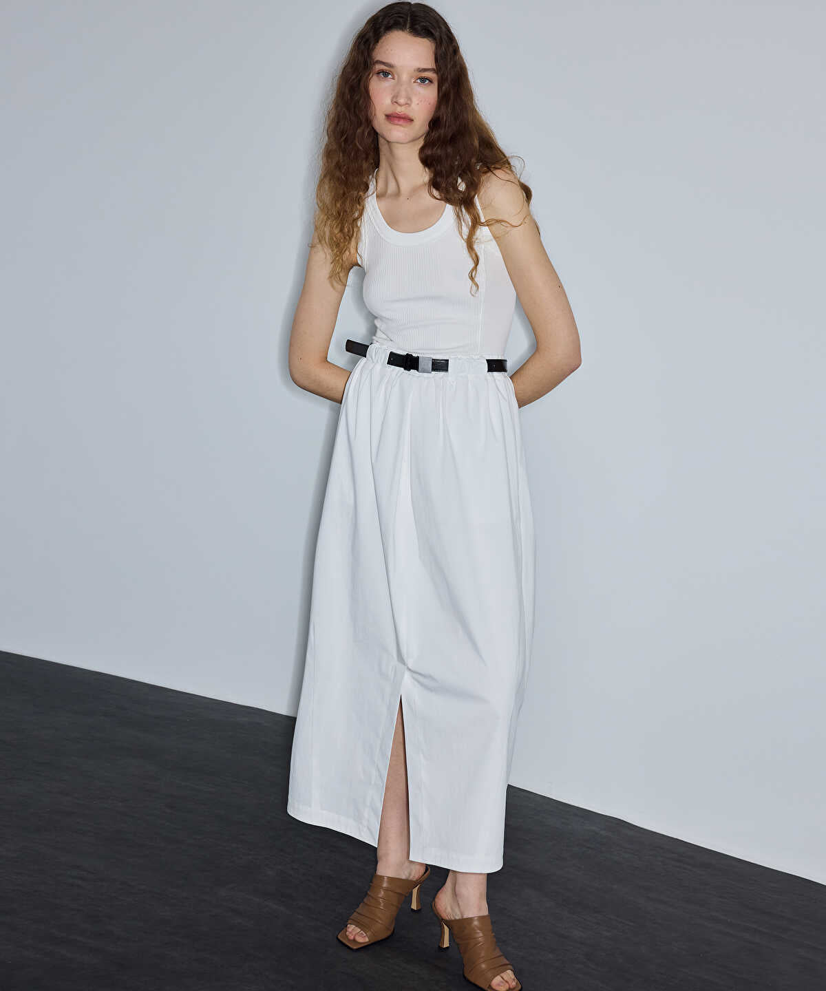 Mixed-Media Belted Dress