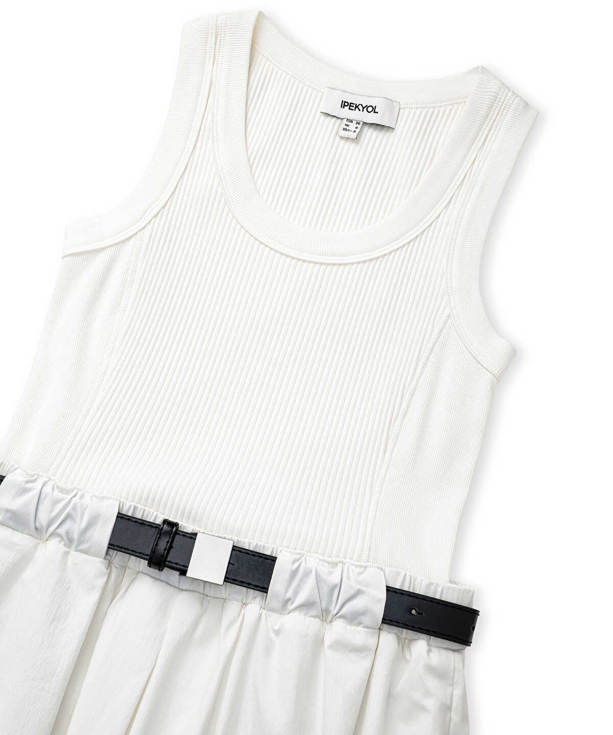 Mixed-Media Belted Dress