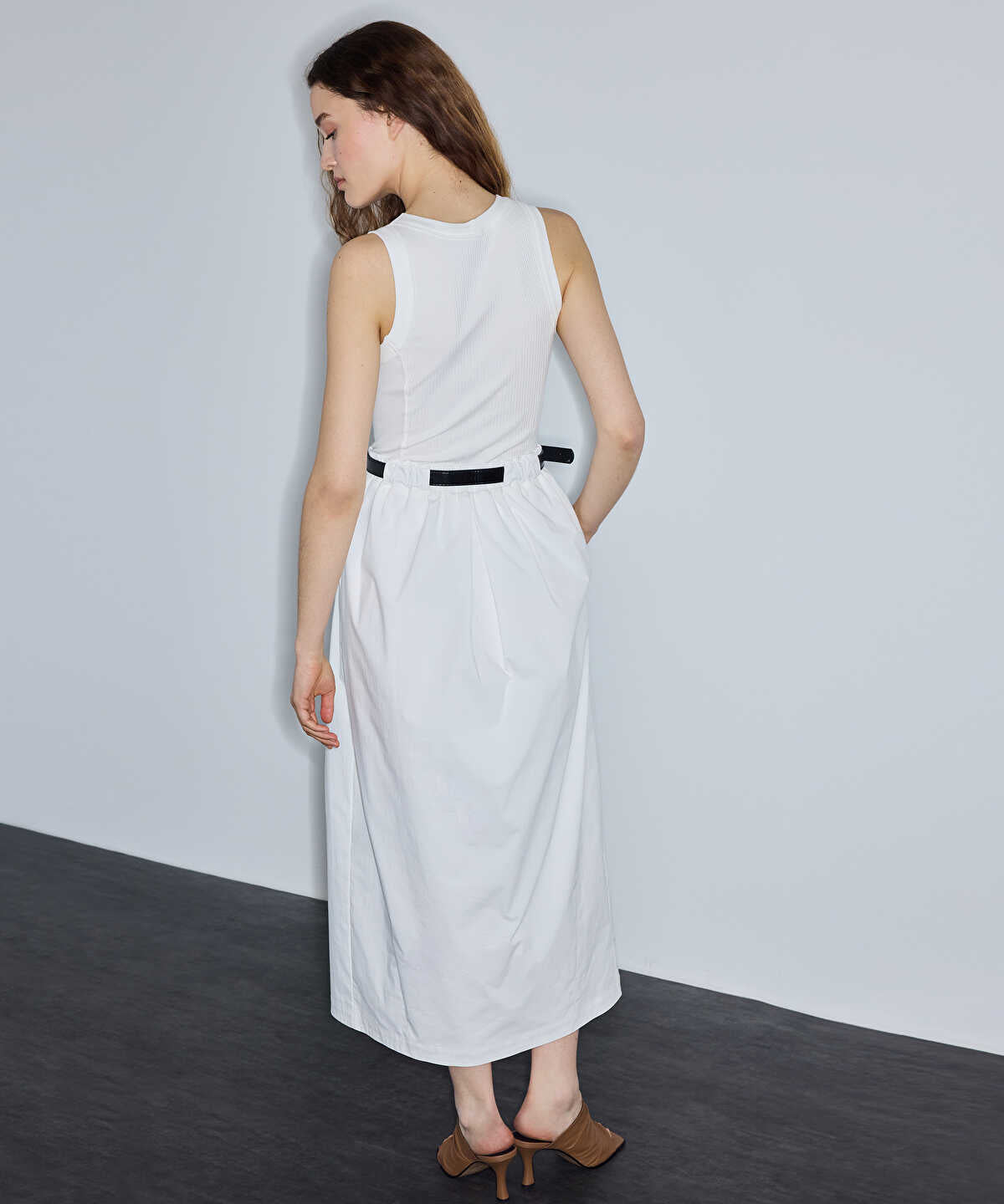 Mixed-Media Belted Dress