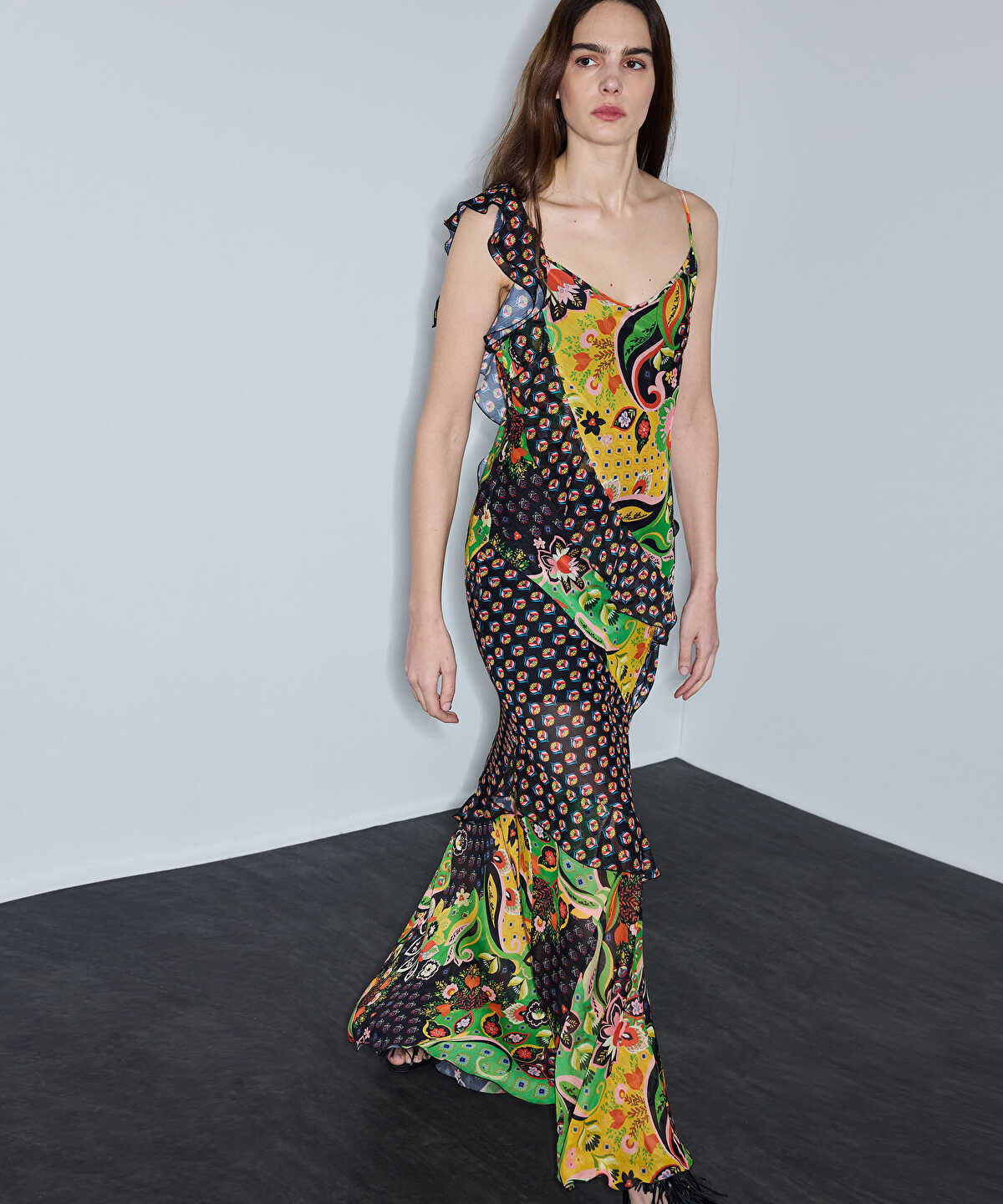 Printed Asymmetric Chiffon Dress
