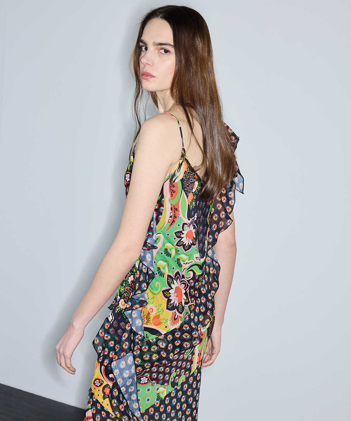 Printed Asymmetric Chiffon Dress