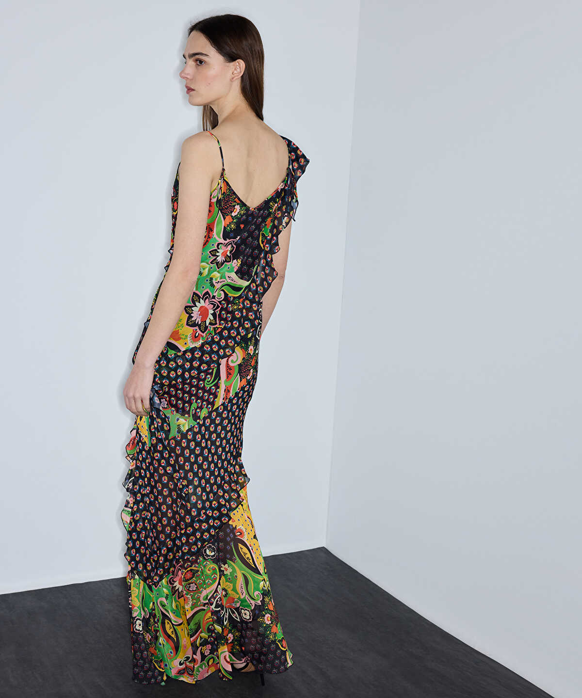 Printed Asymmetric Chiffon Dress