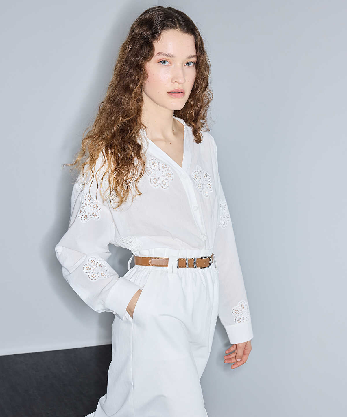 Belted Mixed-Media Dress