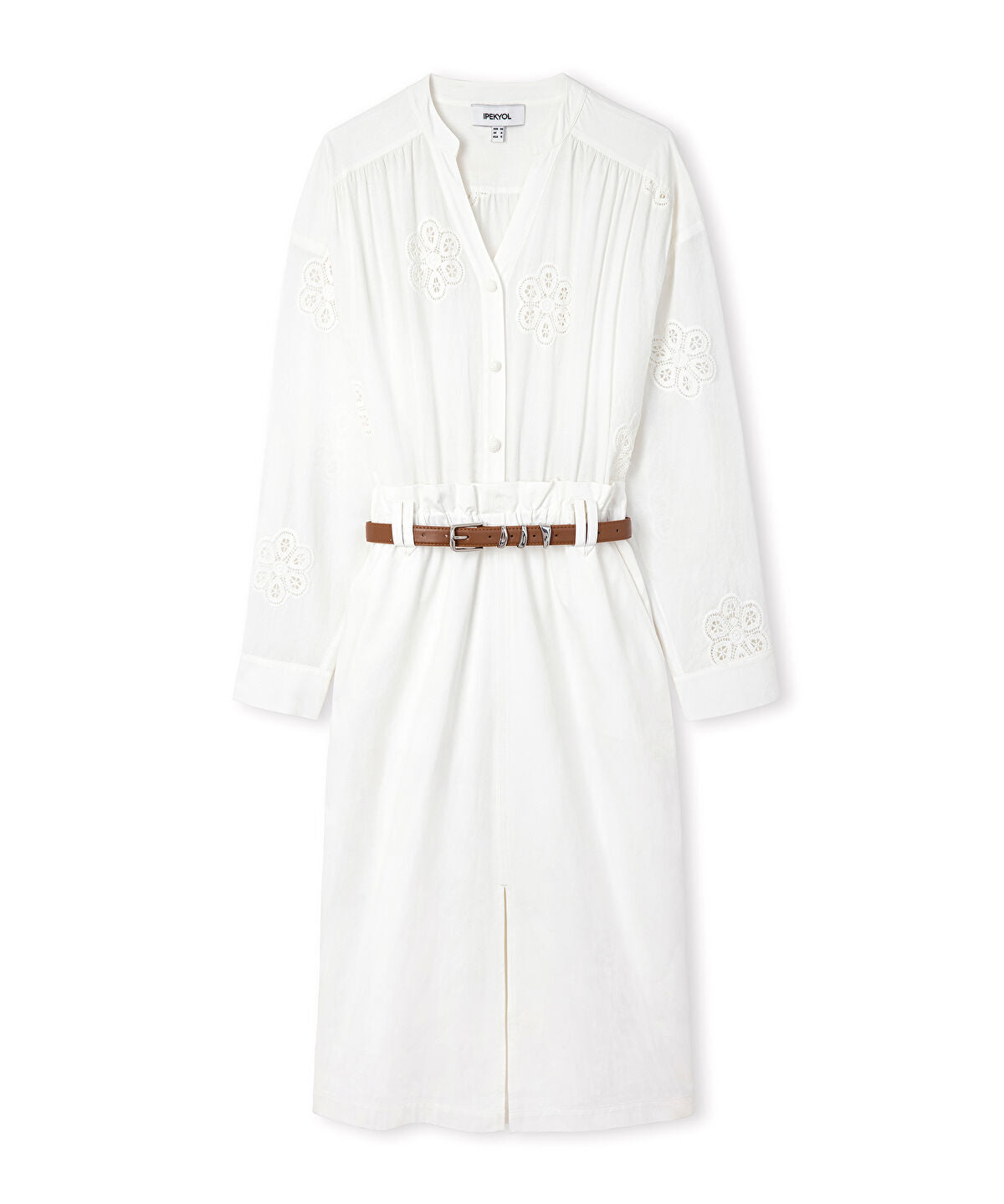 Belted Mixed-Media Dress