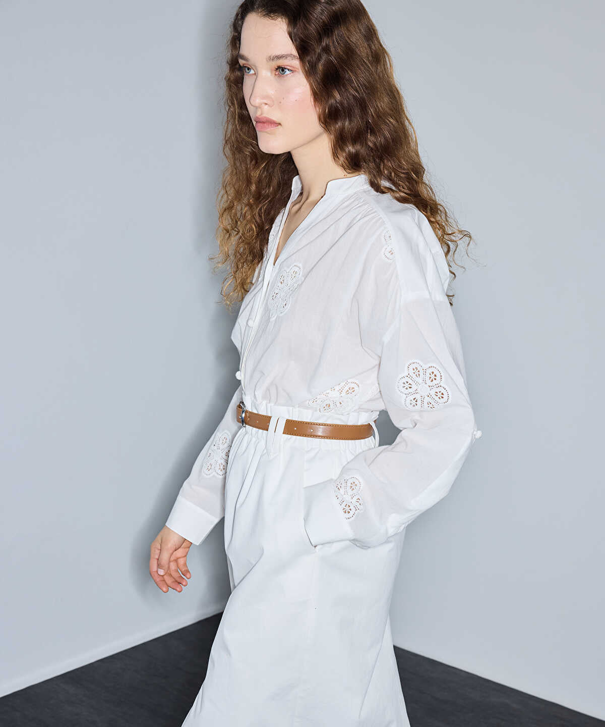 Belted Mixed-Media Dress