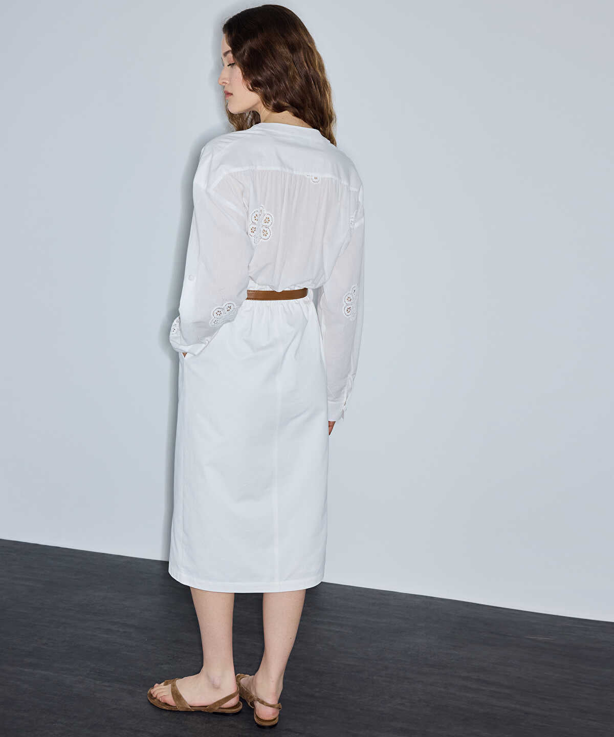 Belted Mixed-Media Dress