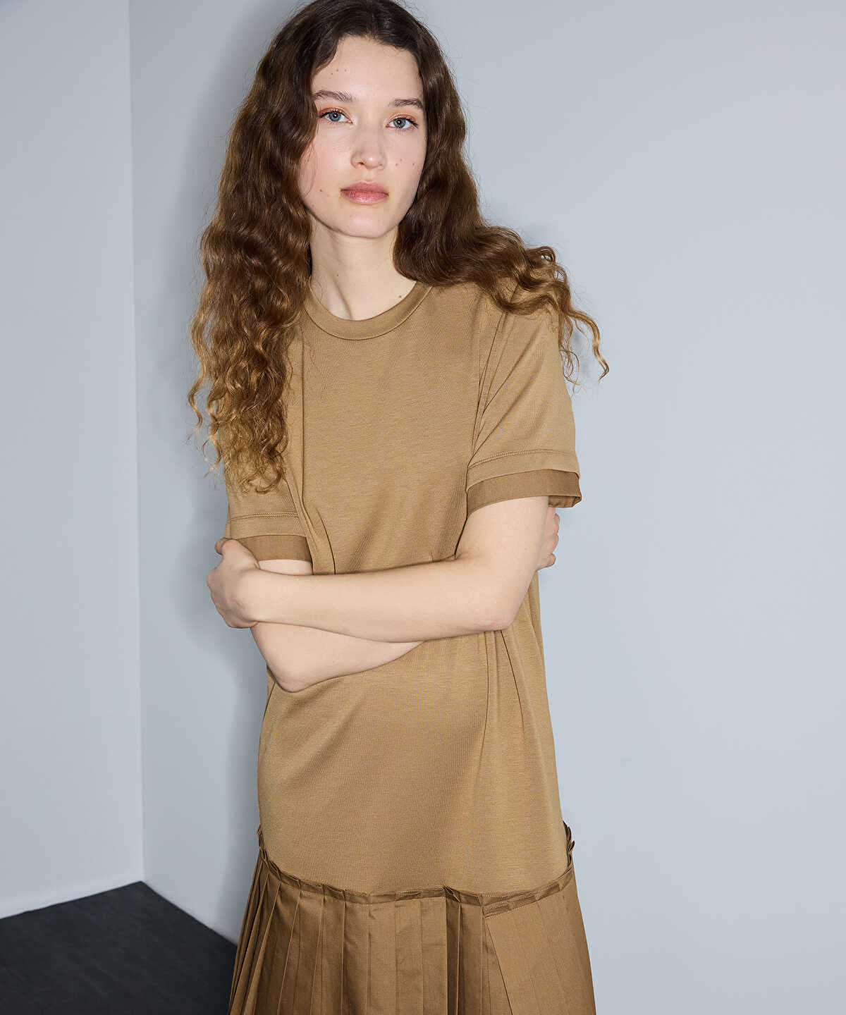 Pleated Mixed-Media Dress