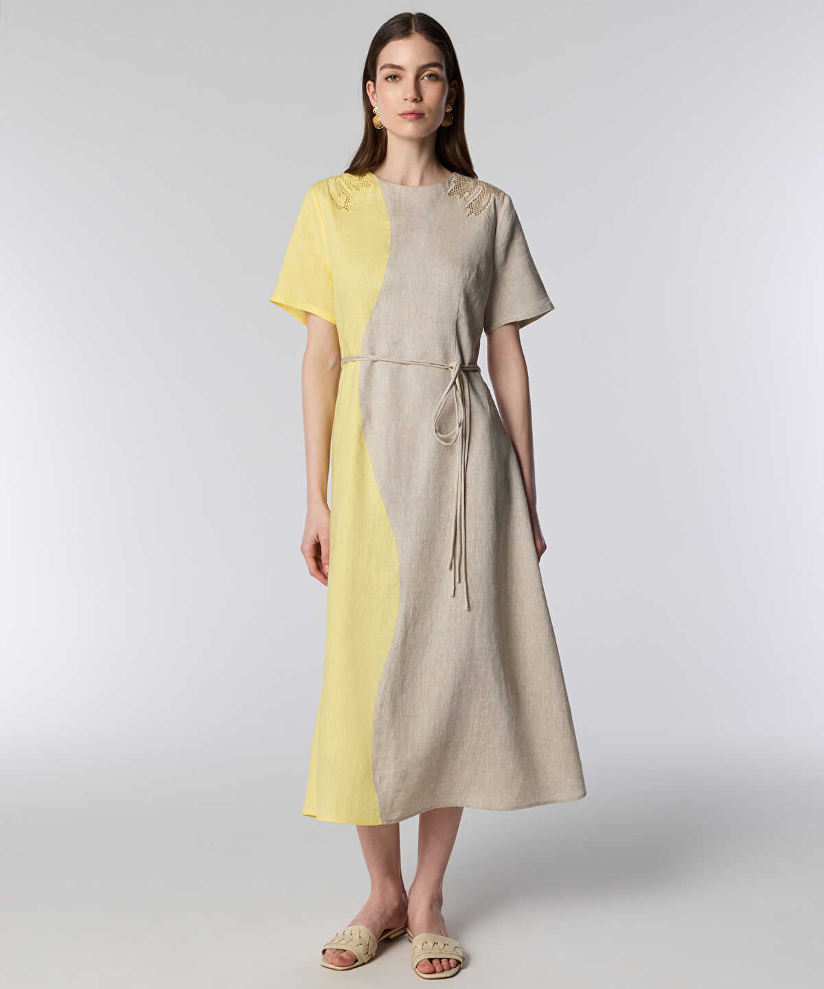 Embroidered Color-Block Dress