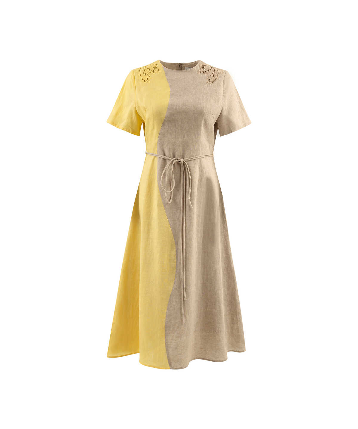Embroidered Color-Block Dress
