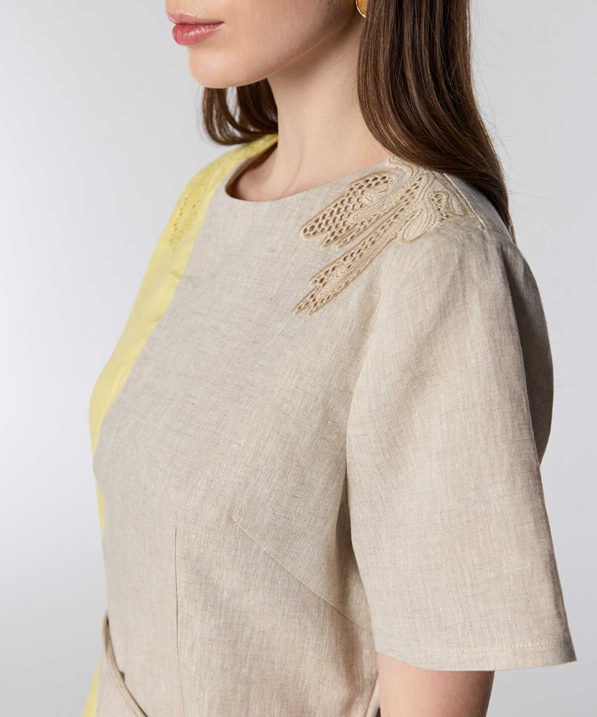 Embroidered Color-Block Dress