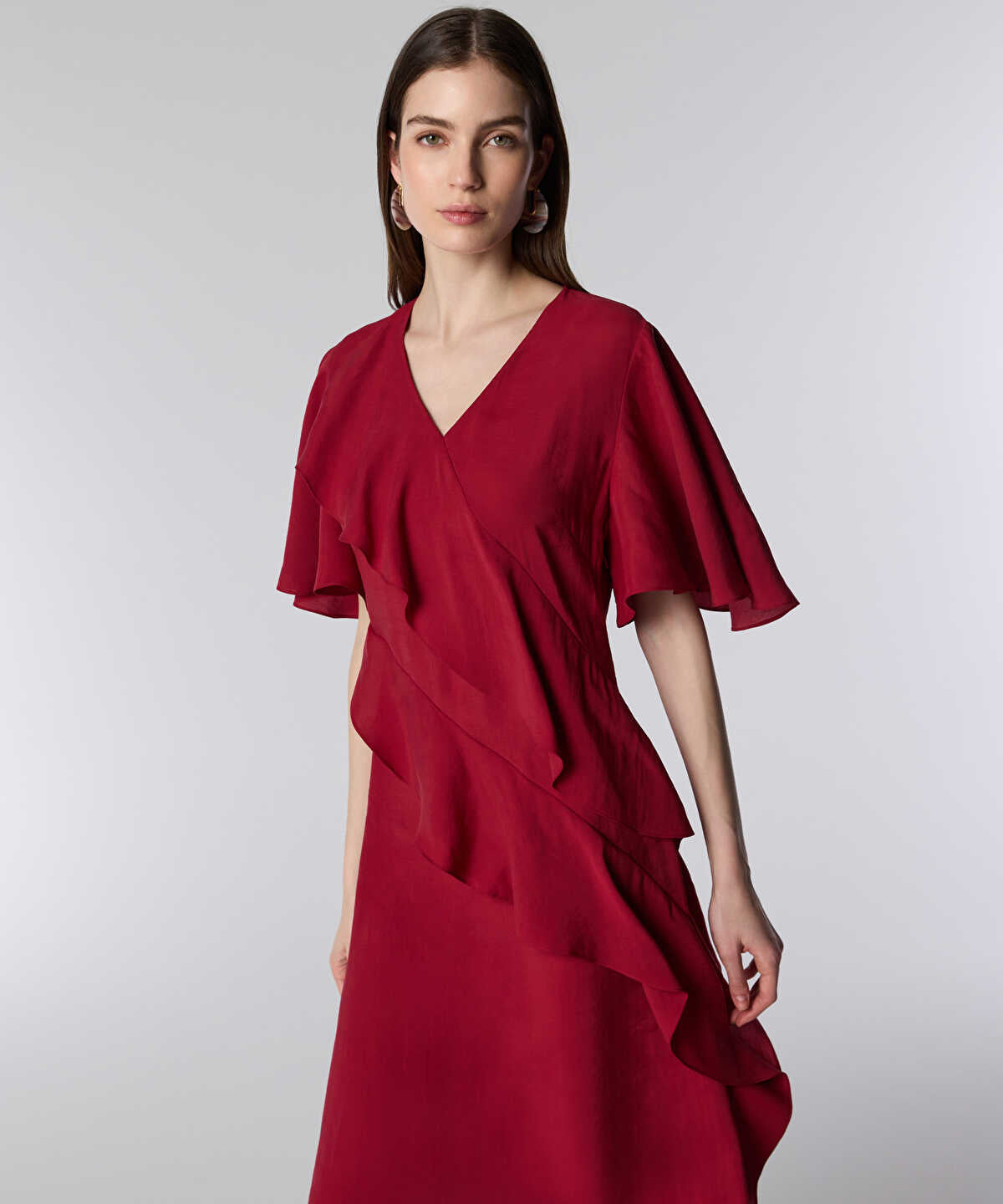 Diagonal Ruffle Midi Dress