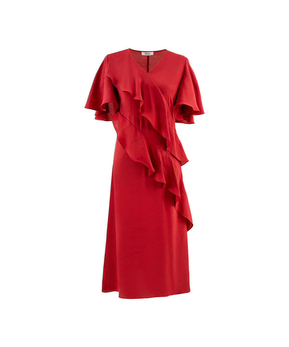 Diagonal Ruffle Midi Dress