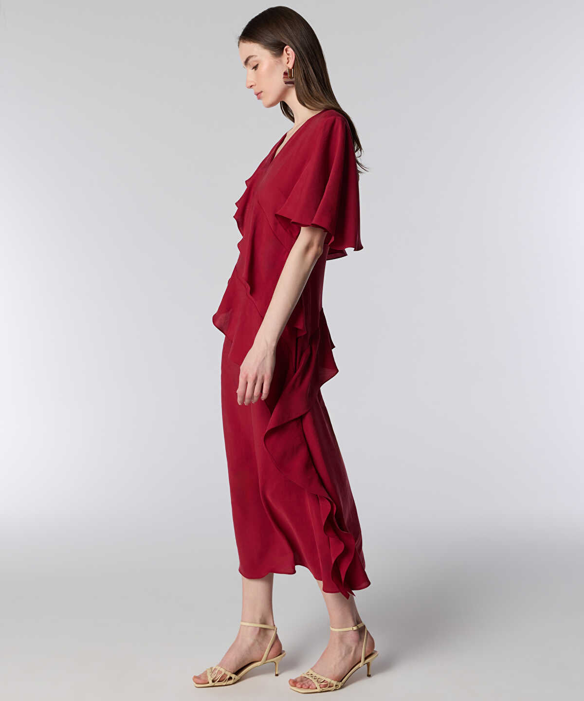 Diagonal Ruffle Midi Dress