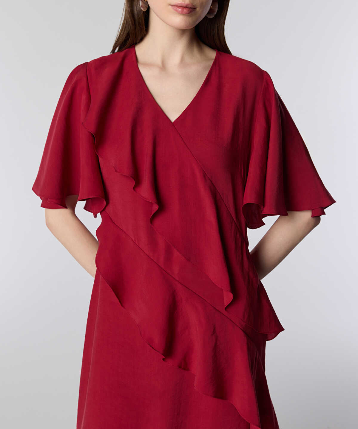 Diagonal Ruffle Midi Dress
