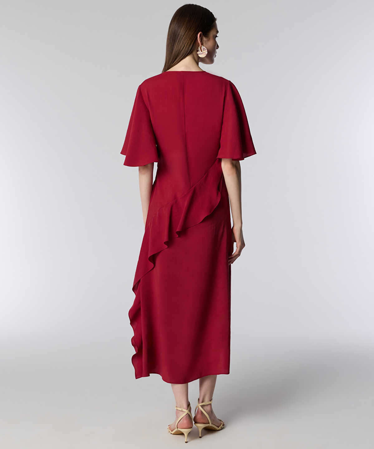 Diagonal Ruffle Midi Dress