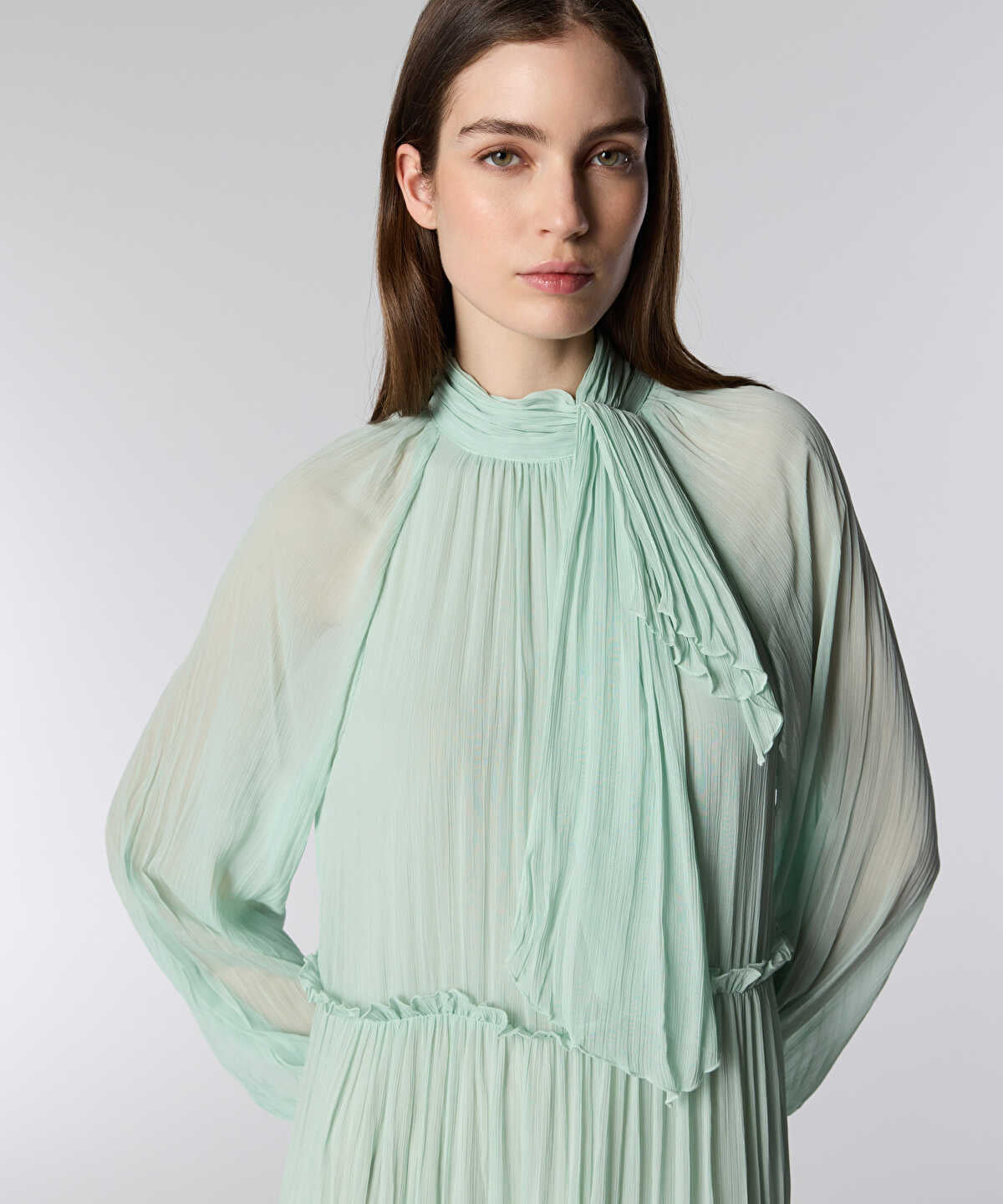 Ruffle-Trim Chiffon Midi Dress