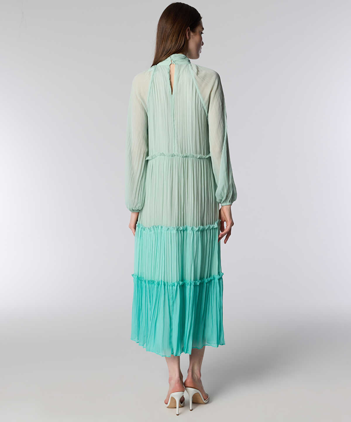 Ruffle-Trim Chiffon Midi Dress